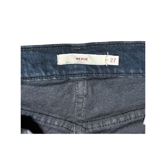 Levi Premium Wedgie Denim Jeans Women 27 Button Fly Black Classic Straight Big E - Picture 4 of 11